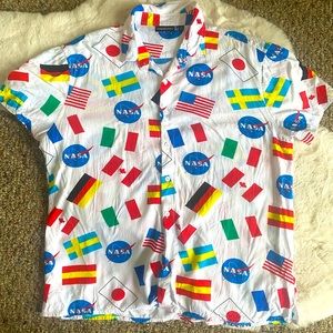 Quirky NASA & World Flag Short-Sleeve Button Down